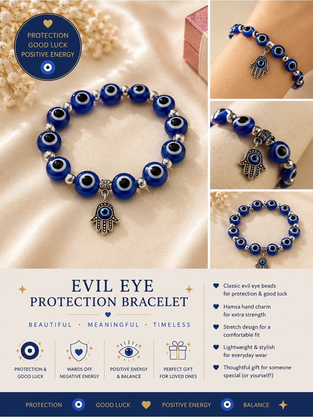 Evil Eye Hamsa Bracelet - Blue Protection Bracelet